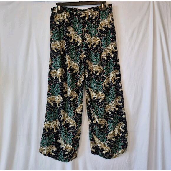 Anthropologie Print Fresh Womens Green Black Bagheera Cheetah Lounge Pants Small - Picture 3 of 10